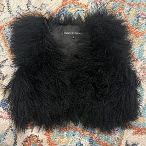 Adrienne Landau Genuine Mongolian Curly Lamb Black Fur Shearling Vest.